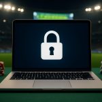 A locked padlock icon displayed on a laptop screen with casino chips in the foreground.